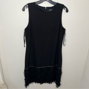 Black Tahari Feather trim dress. Size 4